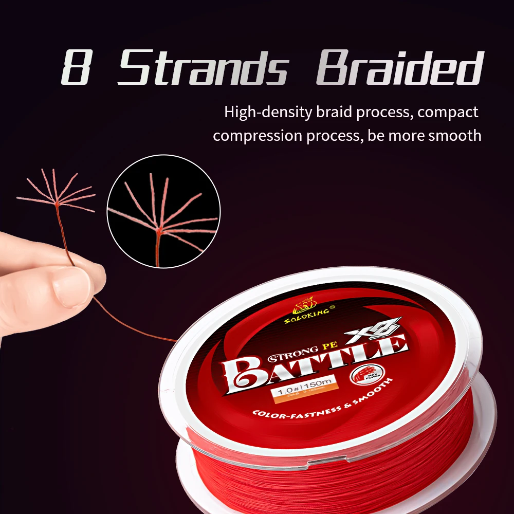 SOLOKING-sedal de pesca de 8 hebras, hilo de pesca trenzado superfuerte de 14-60LB, Material japonés, bloqueo de Color, 150M - imagen 2