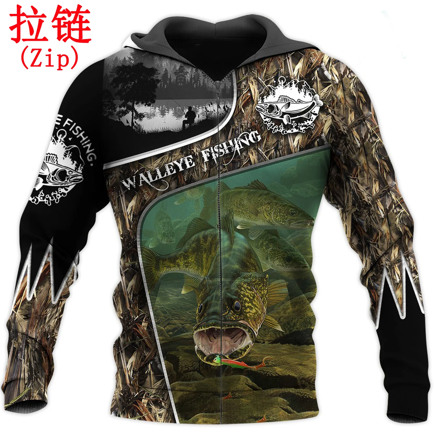Sudadera con capucha con estampado 3D de camuflaje de pesca para hombre/mujer, Sudadera con capucha de animales a la moda Harajuku, chaqueta informal, jersey KJ012 - imagen 3