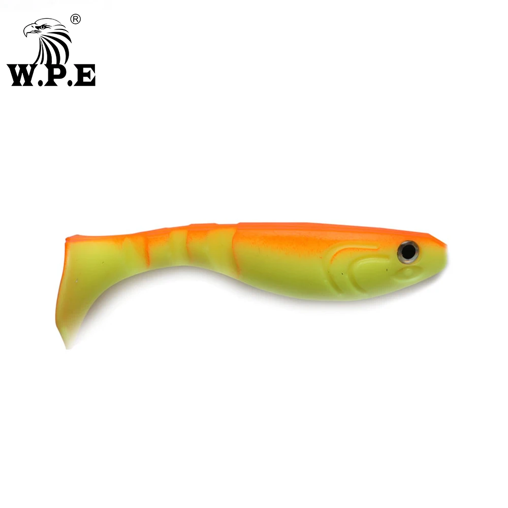 W.P.E-señuelo de pesca suave, cebo de silicona de goma Artificial, cabeza de plantilla de simulación, gusano de cola en T, Wobbler, 12cm, 4 unids/lote por paquete - imagen 4