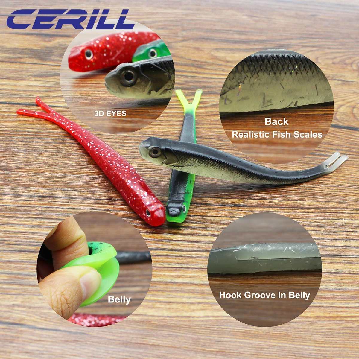 Ceril-señuelo de pesca de cola de horquilla de 5 piezas, Wobblers realistas, cebo de gusano Artificial, sábalo de silicona, trucha, carpa, lubina, aparejos Swimbait - imagen 2