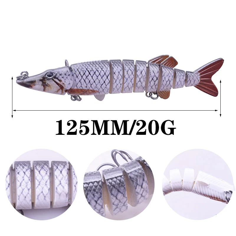 Señuelo de pesca Swimbait Pike Wobblers, 1 paquete de 9 segmentos, 12,5 cm, 20g, Crankbait, cebo duro Multi articulado, Isca Artificial - imagen 3