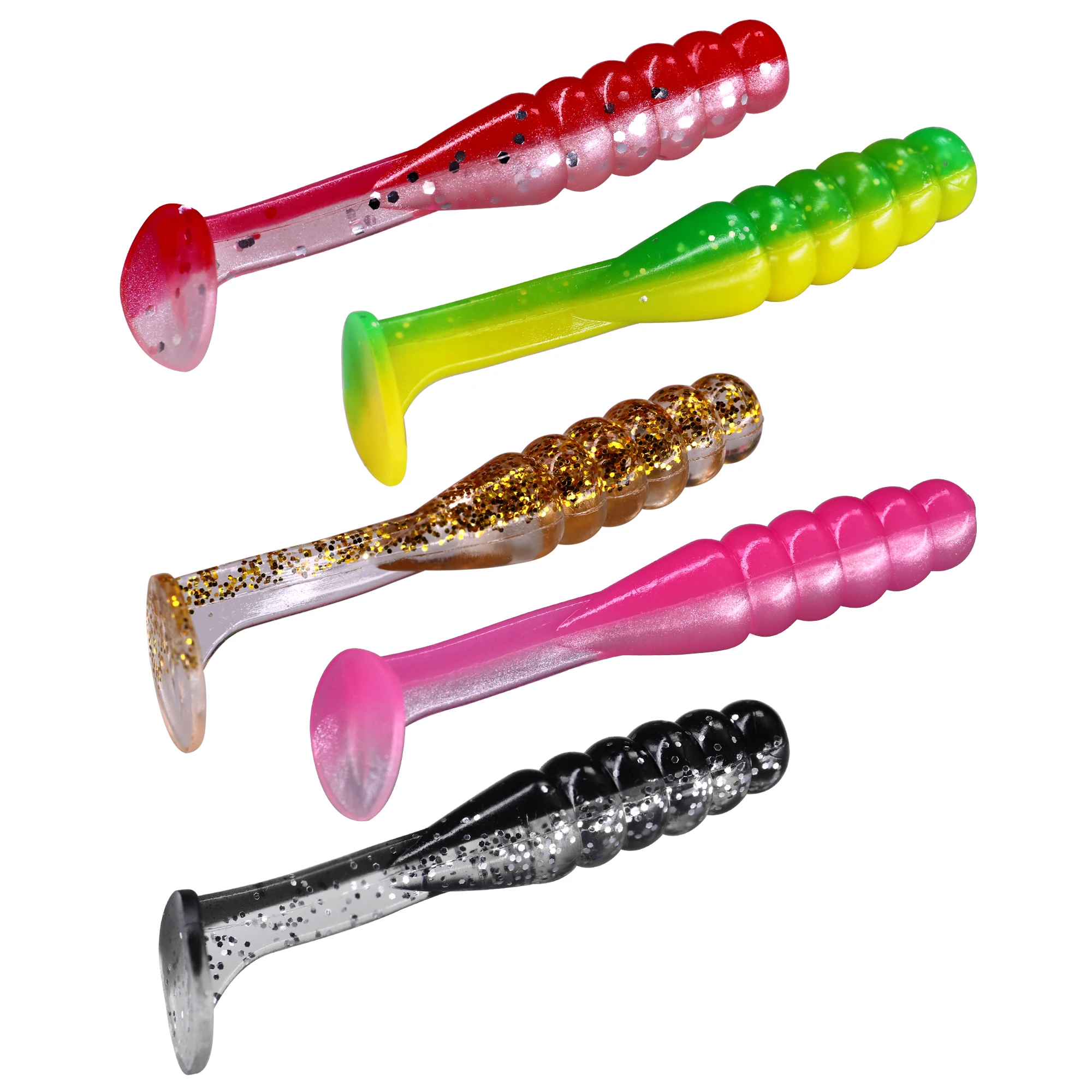 THKFISH 30 Uds señuelos blandos cebo de silicona 50mm 2 pulgadas Wobblers T cola señuelo de pesca gusano Swimbait cebos artificiales para trucha Pike Bass