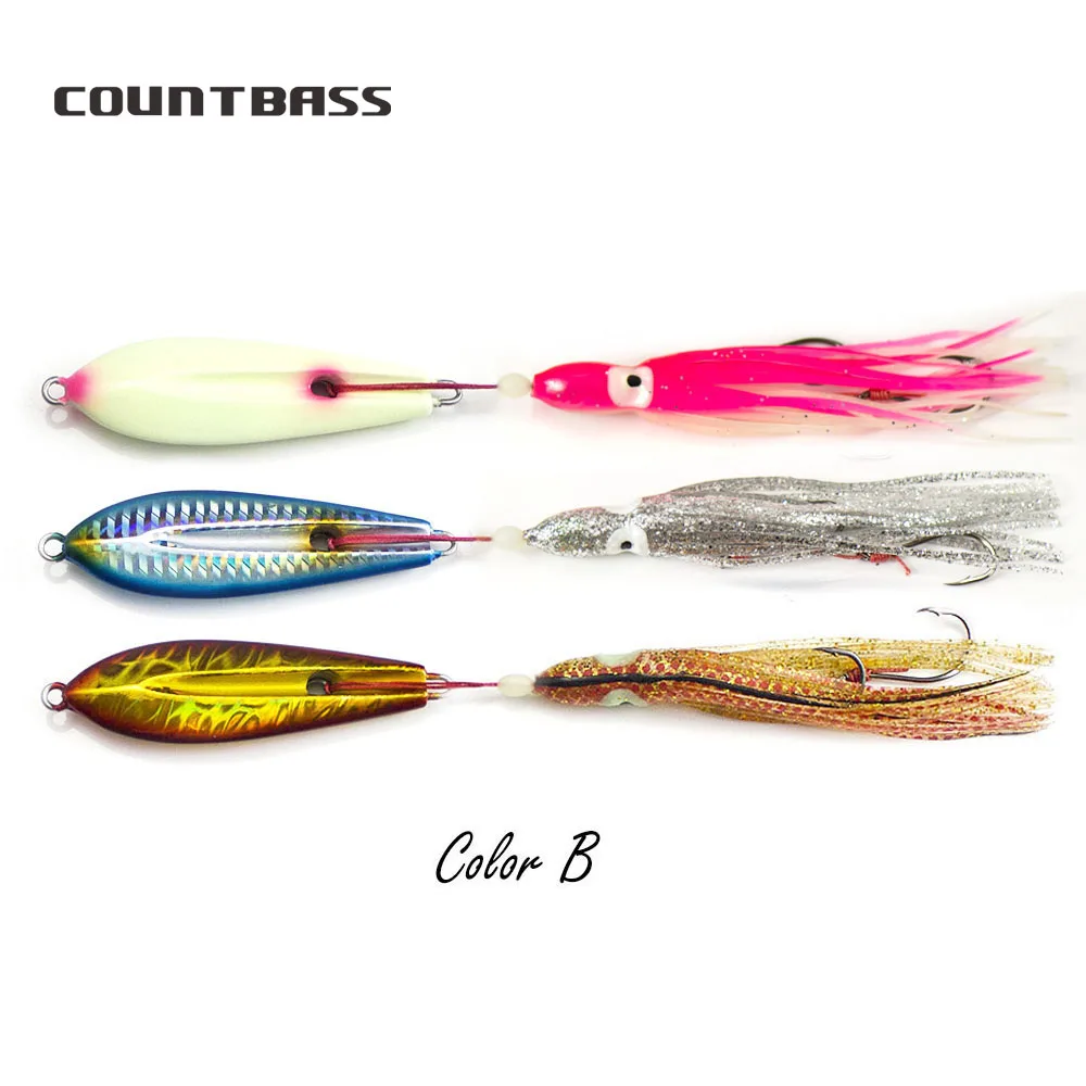 Countbass Inchiku Jig 3PCS 100g 3.5oz con gancho de asistencia, señuelos de goma salada para pesca, pargo de barco con fondo de bala