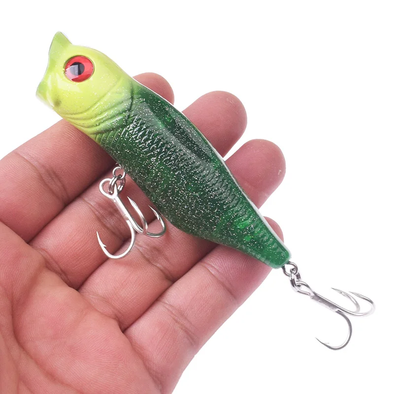 Señuelos de Pesca Popper, 9cm, 17g, cebo duro Artificial, de plástico con anzuelos triples Wobblers, Pesca aparejos de Pesca en el mar, 1 Uds.