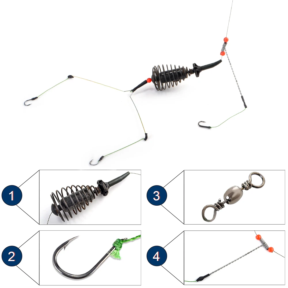 FISH KING 60g 80g Bait Thrower Cage Feeder Fishing Group Lead Sinker Hair Rigs With Barbed Hooks For Carp Fishing Accessories - imagen 5
