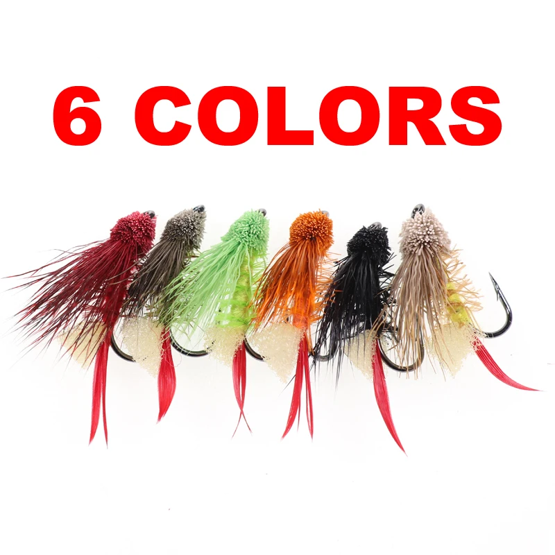 Bimoo 6 piezas # 4 moscas secas pelo de ciervo mosca terrestre Zuddler cigarra atractor trucha lubina pesca con mosca moscas señuelo negro oliva Natural - imagen 3