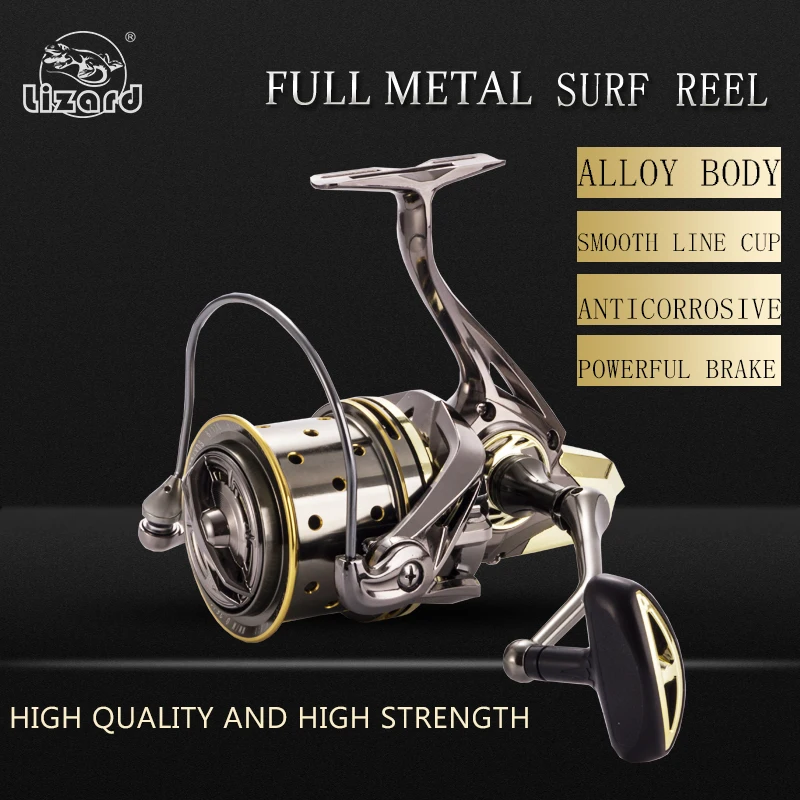 Carrete de cuerpo de aleación de pesca LIzard para pesca en surf, carrete giratorio, potencia de arrastre, rodamientos de acero inoxidable de 30kg, carrete grande para pesca de carpa en el mar