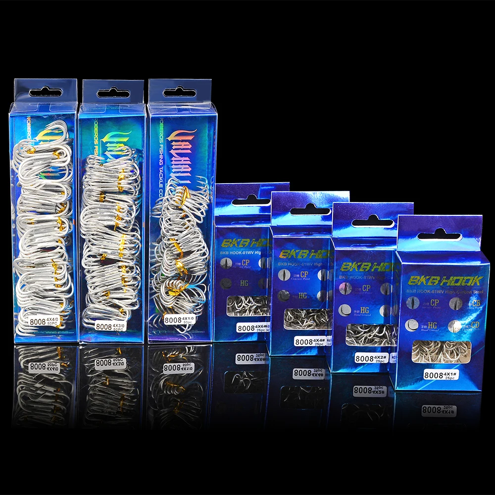 Matte Tin 50 unids/lote anzuelo de pesca de agua salada 4X anzuelo de acero rico en carbono 4/0 # -3/0 # -1/0 # -1 # -2 # -4 #   Anzuelo triple Ganchos de alta resistencia - imagen 5