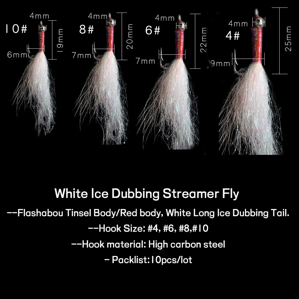 Wifreo-señuelo de pesca de trucha de salmón, trucha, lubina de mar, pececillos, moscas de pesca con mosca, Serpentina de dobladillo de hielo, mosca Bucktail Artificial, 10 Uds.