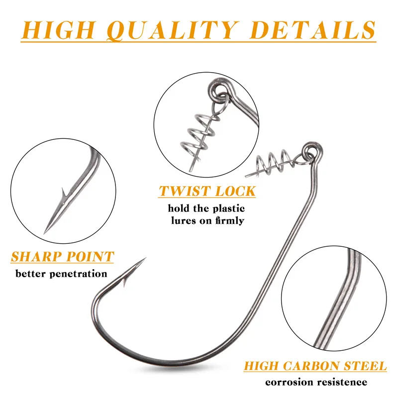 Anzuelo de pesca con cebo blando, pasadores de bloqueo de giro, gancho de manivela, Conector de gusano para aparejos de aparejo de pesca Texas, 200 unids/lote - imagen 3