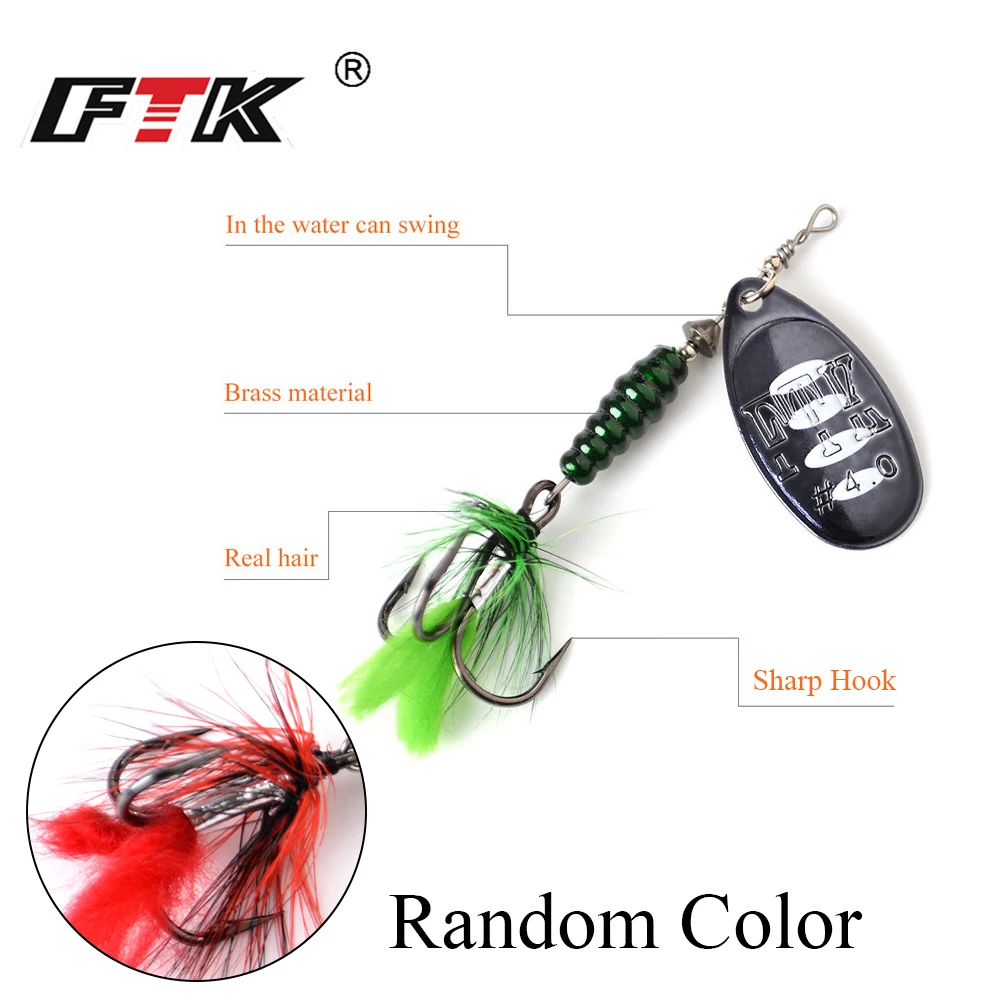 FTK-señuelo de pesca de Metal, 1 unidad, 8,5g, 13g, 15g, cuchara, Spinner, cebo duro para lubina con anzuelos triples de plumas, aparejos de pesca para Lucio - imagen 4