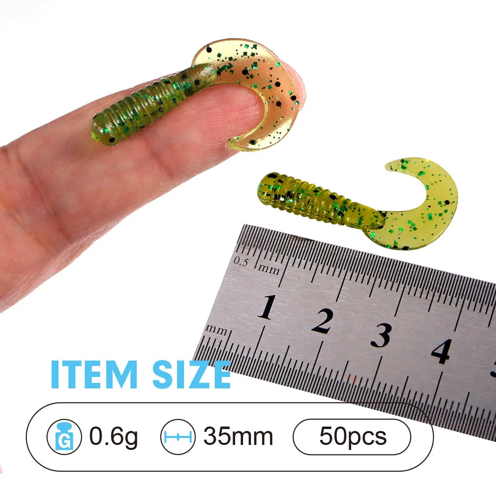 WEIHAI FSTK cebos blandos colas de goma luminosas gusano pesca Wobblers 0,6g 35mm 50 Uds carpa suave lubina agua dulce agua salada Swimbait - imagen 3