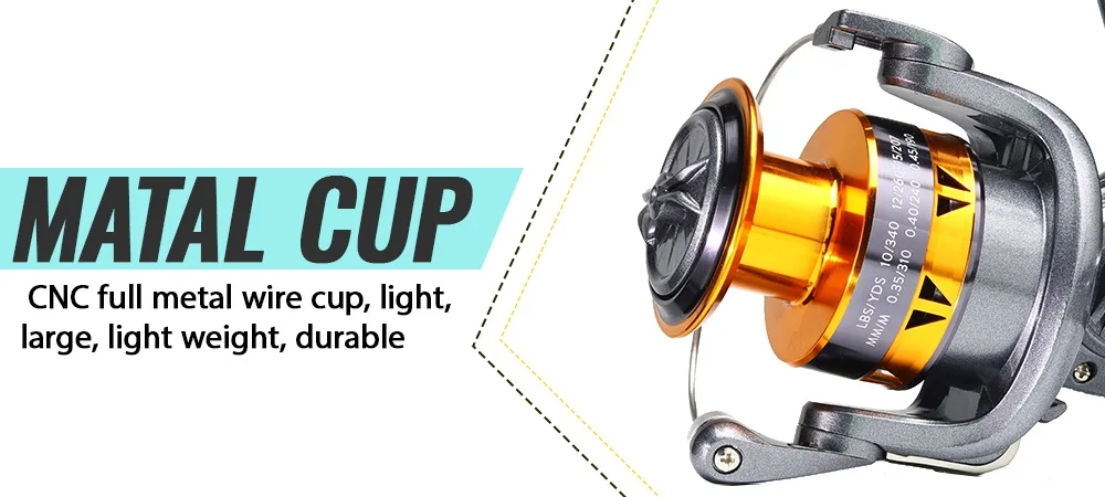 Experimente lo último en equipo de pesca con la copa de metal duradera y liviana diseñada para precisión y rendimiento