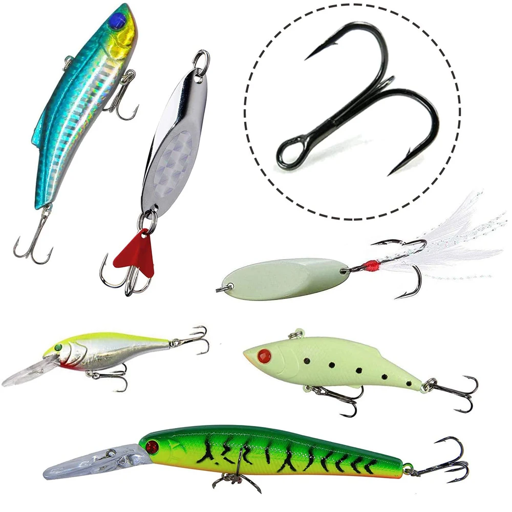 Anzuelos de pesca triples afilados, anzuelos de púas con anillos divididos para aparejos de pesca de lubina, 180 unids/lote por caja - imagen 5