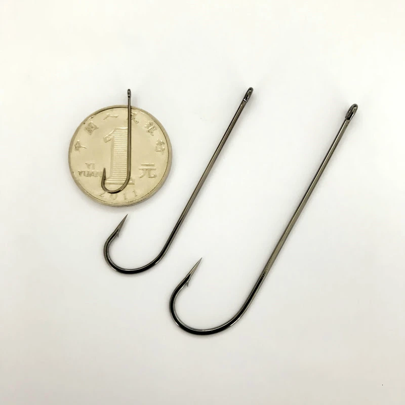 100 Uds. Anzuelos con mango de longitud media, anzuelo de púas con ojos, alargador de boca plana, agujero, aparejos de Pesca de carpa, accesorios de Pesca - imagen 2