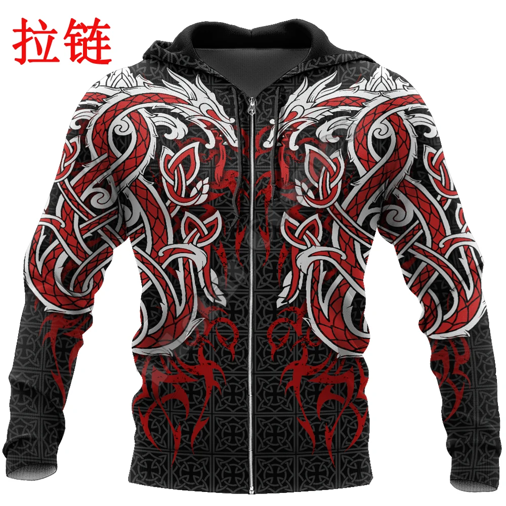 Hermoso tatuaje de dragón arte 3D impreso hombres Sudadera con capucha Otoño e Invierno sudadera Unisex jersey con cremallera ropa de calle Casual KJ428 - imagen 5