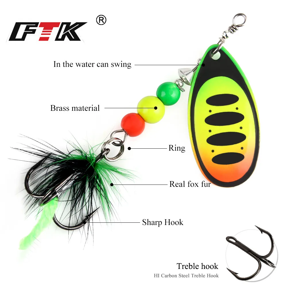 FTK Super 7g/8g/9g/11g/15g/17,5g cebos de cuchara de pesca con monofilamento Material de latón gancho afilado pluma ovalada hojas de sauce - imagen 3