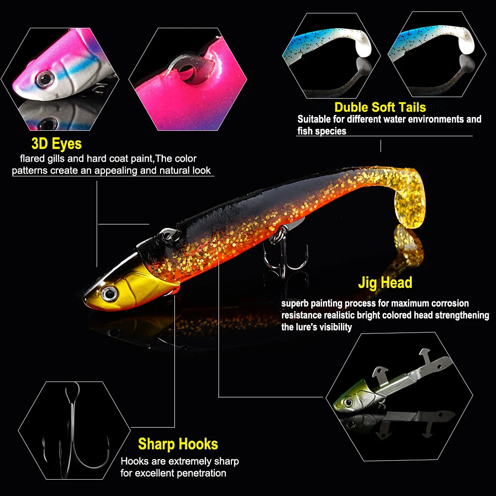 SUNMILE-señuelo de pesca suave, anzuelo VIB VMC de 12cm/30g, cebos blandos que se hunden, cabeza de plantilla, Wobbler, Easy Shiner Shads, señuelo de lubina - imagen 5