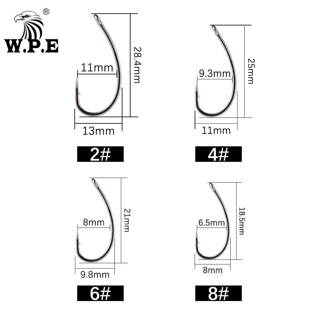 W.P.E-anzuelo de pesca BKK, accesorio de pesca de carpa con púas de un solo círculo, acero de alto carbono, aparejos, 3 paquetes por lote, 2 #-8 # - imagen 3