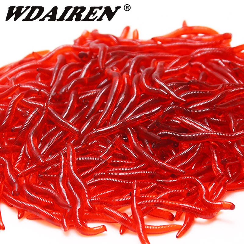 Señuelo suave de gusano rojo, cebo de silicona realista con olor a gusano de tierra, camarón Artificial, aditivo, aparejos de pesca de carpa y lubina, 50 o 100 Uds. - imagen 2