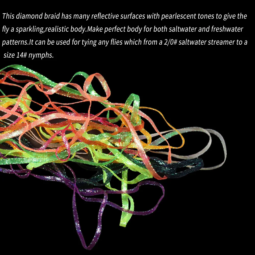 ICERIO 2 bolsas de cinta trenzada de diamante plano de 3mm y 4mm, Material de atado de moscas de Color UV para atar camarones, Scud, moscas emergentes de Ninfa, moscas de agua salada - imagen 3