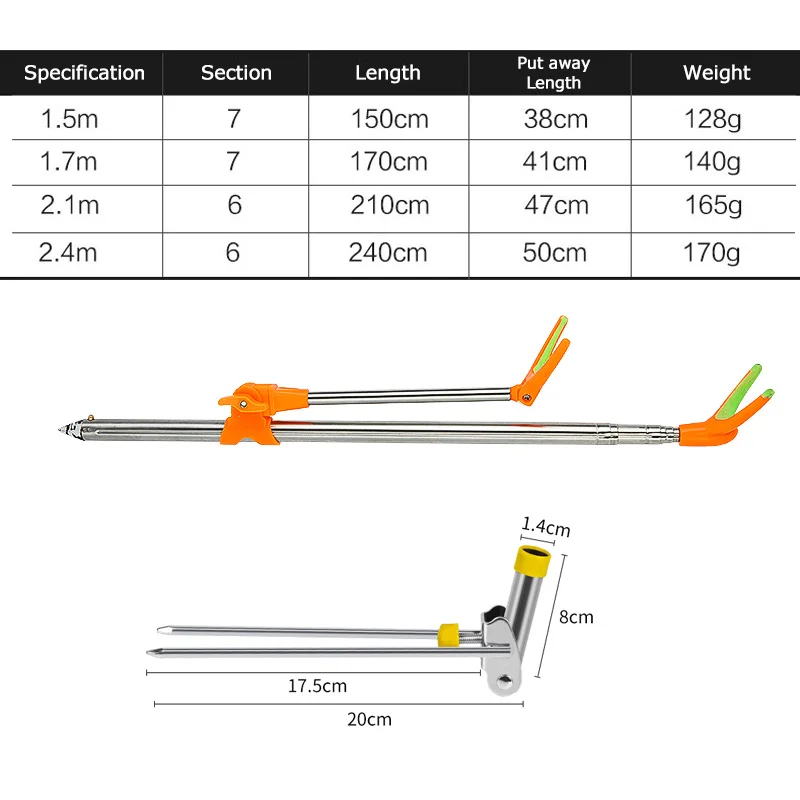 Mosodo-Soporte de caña de pescar de acero inoxidable, herramientas de mano telescópicas, 1,5/1,7/2,1/2,4 m - imagen 2