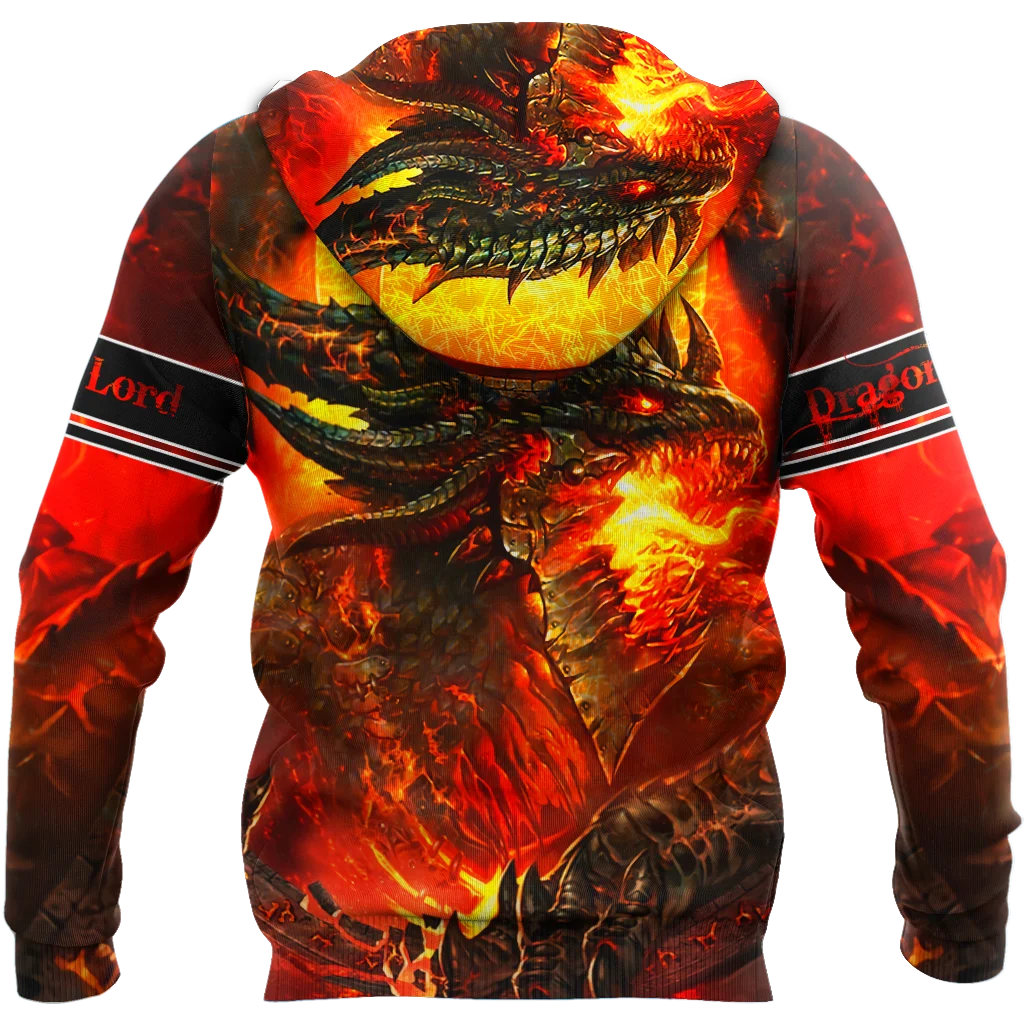 Hermoso dragón de fuego rojo con estampado 3D para hombre, Sudadera con capucha Unisex de otoño e invierno, jersey con cremallera, ropa de calle informal KJ429 - imagen 3