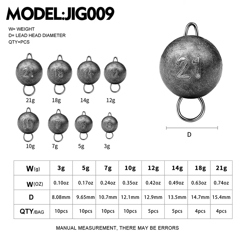 PROBEROS-anzuelos de pesca con cabeza plomada, 10 unidades, 3g-5g-7g-10g, anillos, anzuelos de rodamiento de Metal giratorio, aparejos de pesca con pesas - imagen 4
