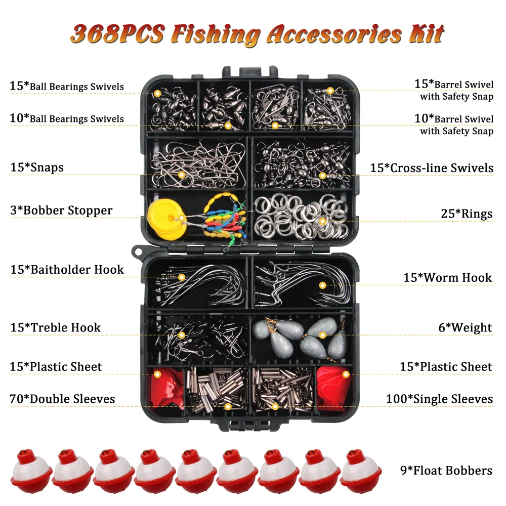 Accesorios de pesca, Kit de aparejos de pesas de plomo, ganchos giratorios de barril de línea cruzada, Sinker giratorio, toboganes, cuentas de pesca, 368 unids/caja - imagen 2