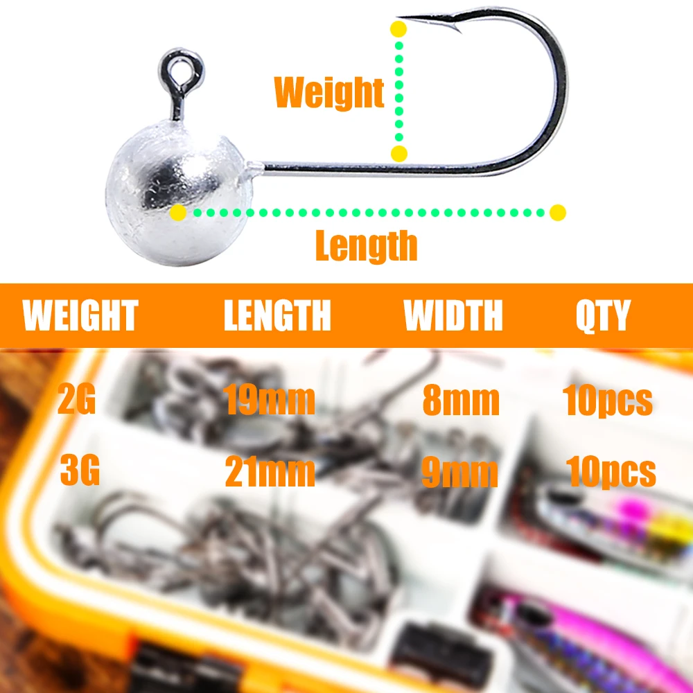 B & U-High Carbon Stainless Head Hook Jig Bait, Anzuelos de pesca para pesca con señuelos suaves, 2G, revestimiento 3G - imagen 2