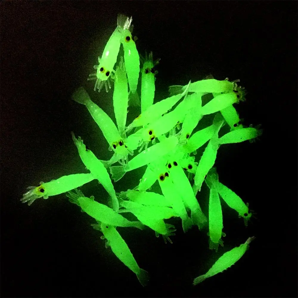 27 Uds. Señuelo suave de camarones brillantes, gusanos luminosos de silicona de 40mm, iluminación que brilla en la oscuridad, cebo Artificial para pesca de carpa y lubina - imagen 3