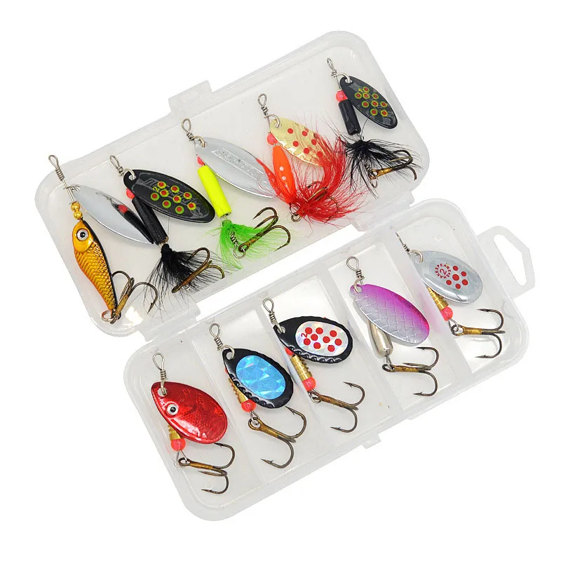 Juego de señuelos giratorios de Metal, Set de 10 unidades de señuelos giratorios de lentejuelas coloridas con caja - imagen 3