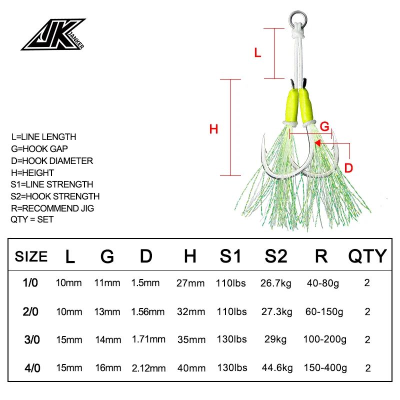 Gancho de Jigging lento JK, anzuelo de ayuda de plantilla de Metal con revestimiento antioxidante, anzuelos dobles para pesca en agua salada - imagen 4