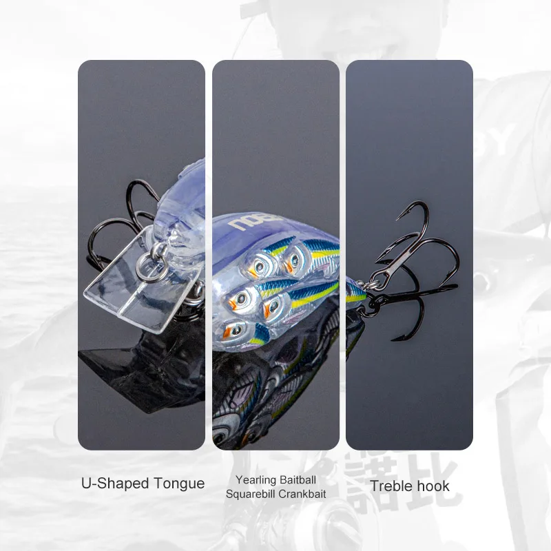 NOEBY Crankbait Señuelos de Pesca 60mm 12,5g sonido flotante Wobblers Jerkbait cebo duro Artificial para lubina, trucha, señuelo de pesca de carpa - imagen 5