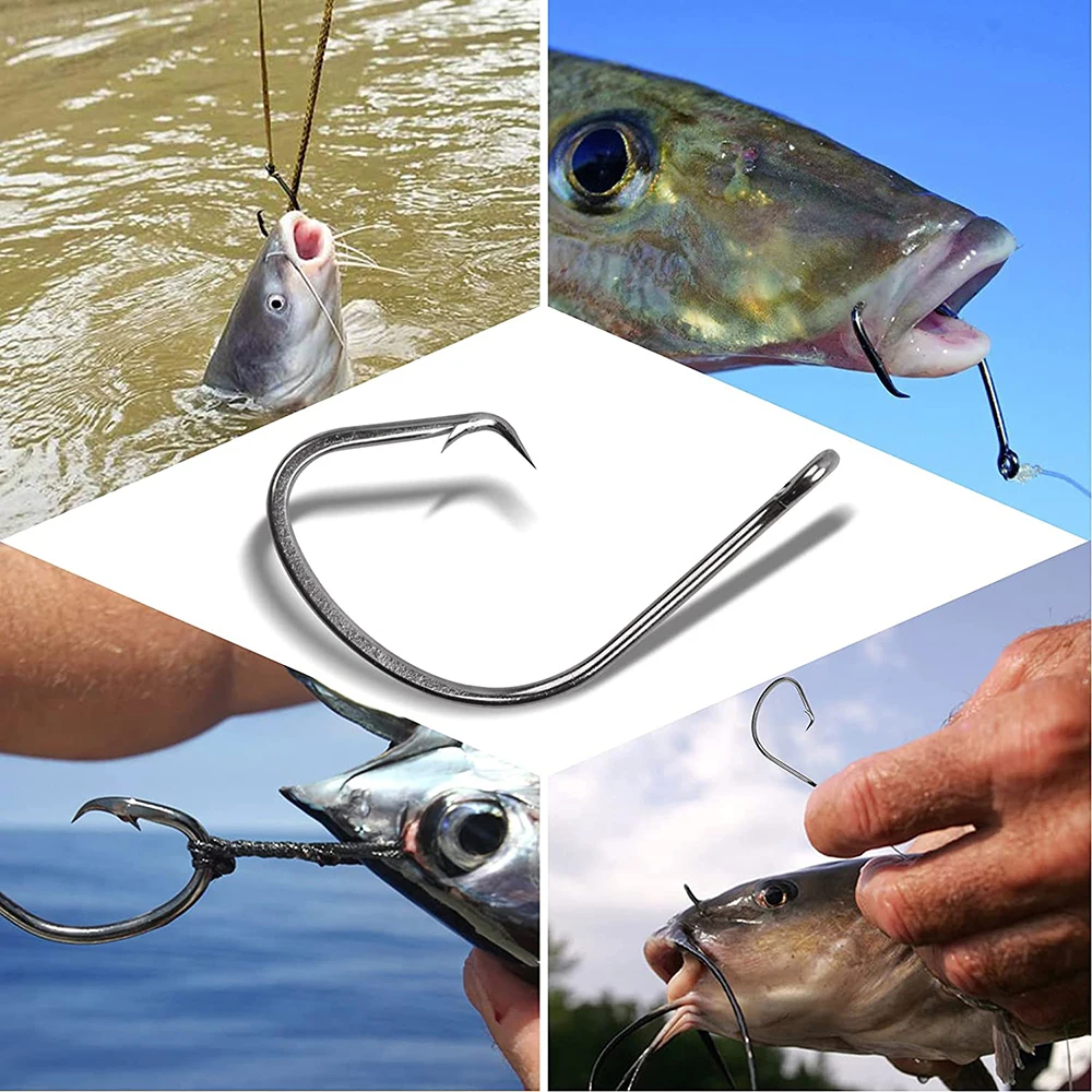 Anzuelos circulares de compensación para pesca en agua salada, Kit de anzuelos de pulpo de acero al carbono de 160 piezas, aparejos de pesca de agua dulce y salada - imagen 5