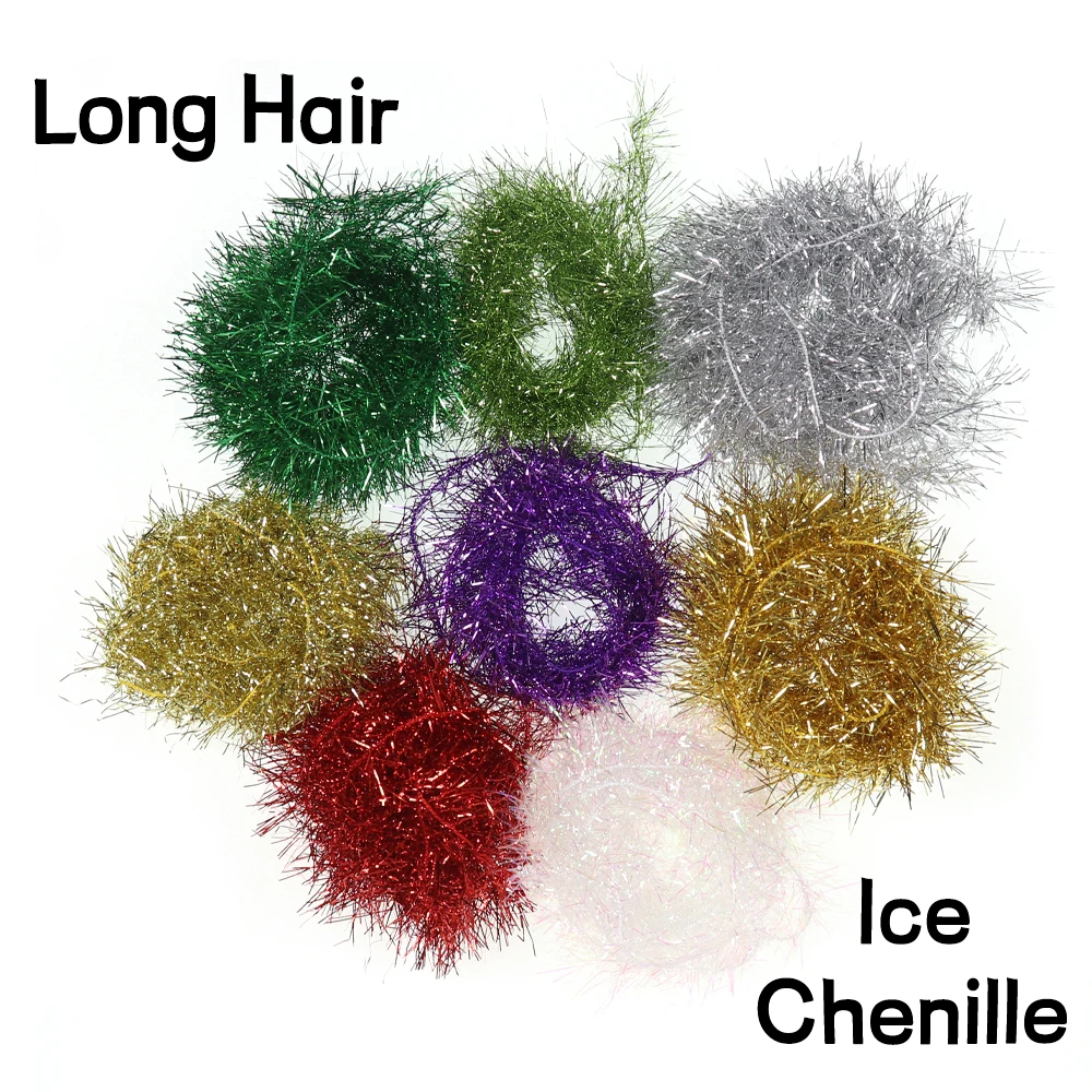 Bimoo, 8 paquetes de 3,5 cm de ancho, pelo largo, chenilla de hielo, cristal Flash, Material de atado de moscas para serpentina de agua salada, señuelo Jig de marabú - imagen 3