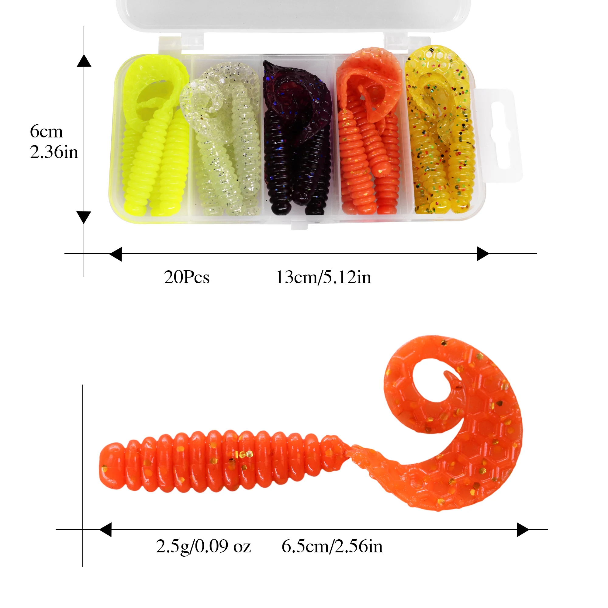 THKFISH 20 piezas 65mm Wobblers Señuelos de Pesca silicona rollo largo cola cebo suave para lubina pesca de Lucio gusanos blandos artificiales - imagen 4