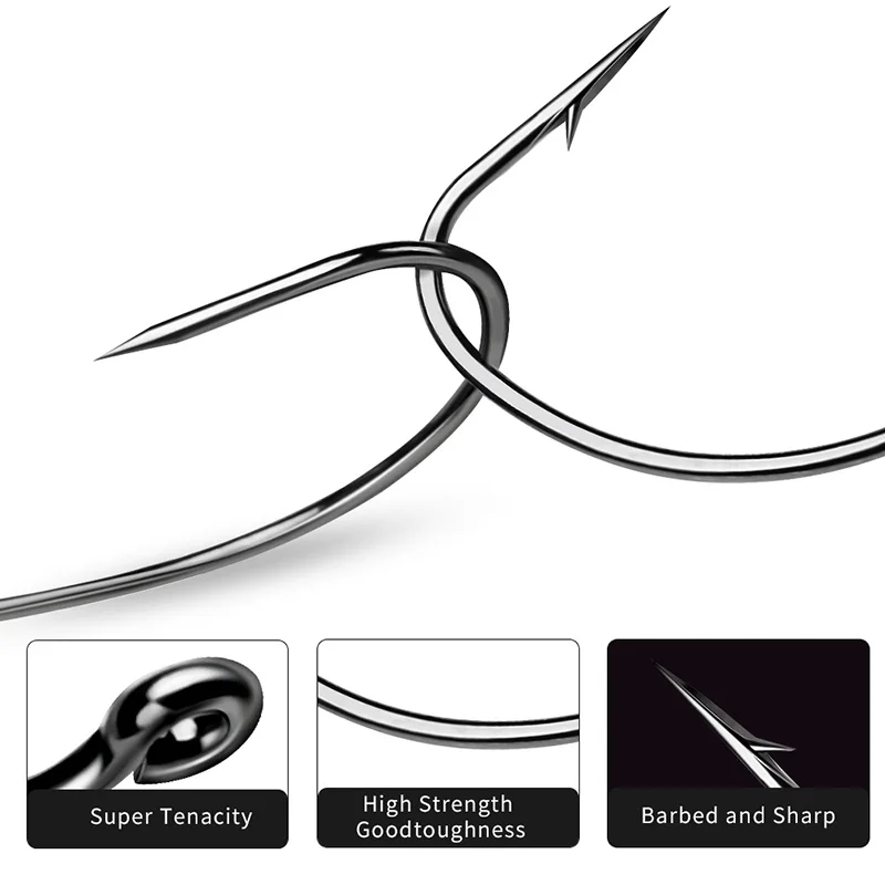 VALHALLA-anzuelos de pesca de 500 piezas, anzuelos de pesca con manivela ancha, 8 #-5/0 #, anzuelo de acero al carbono para gusanos blandos, señuelo de carpa con púas individuales - imagen 5