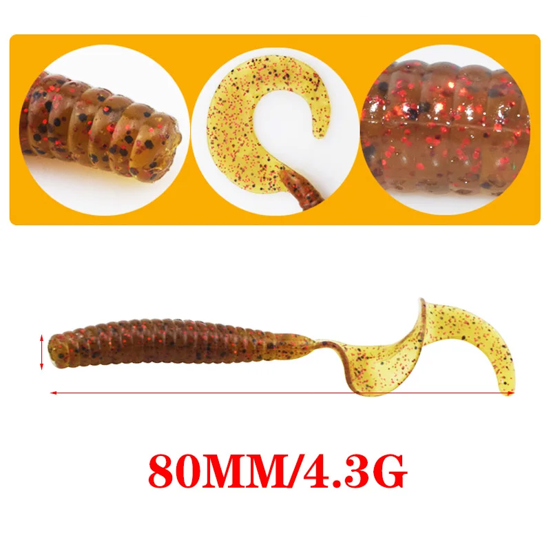 Cebos blandos de Pesca de gusano de cola larga, 5 uds., 80mm, 4,3g, Jig Wobblers, olor a pescado con sal, señuelos de silicona, lubina, carpa, Lucio, aparejos de Pesca - imagen 4