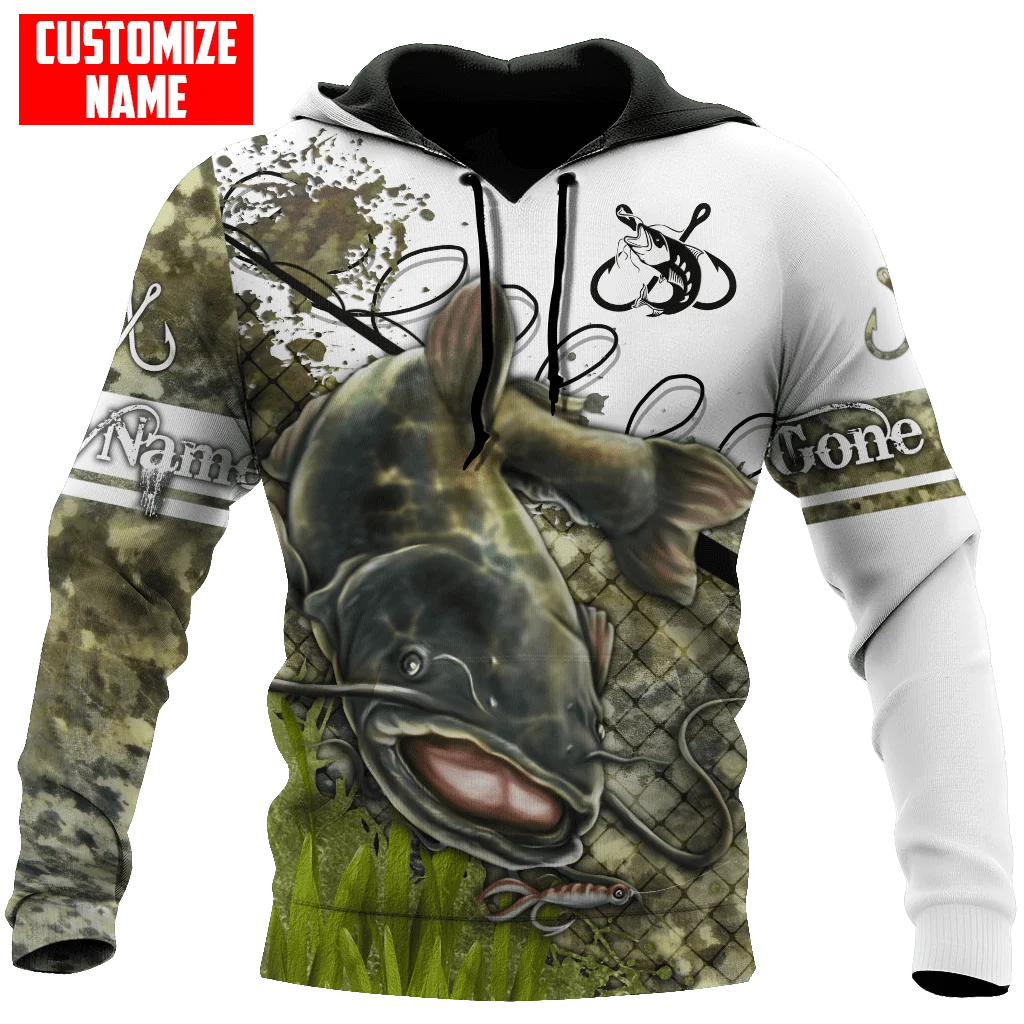 Nombre personalizado bagre Camo Gone Fishing 3D impreso hombres Sudadera con capucha y sudadera otoño Unisex Zip Sudadera con capucha ropa deportiva Casual KJ841 - imagen 4