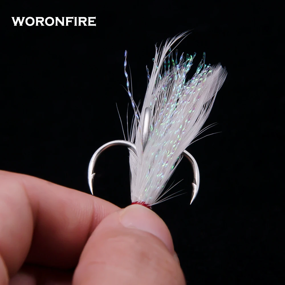 10 unids/lote gancho triple grueso con plumas 1 # 2 # 4 # 6 # 8 # 10 # 12 # Anzuelos de pesca triples doblados redondos de tracción fuerte - imagen 2