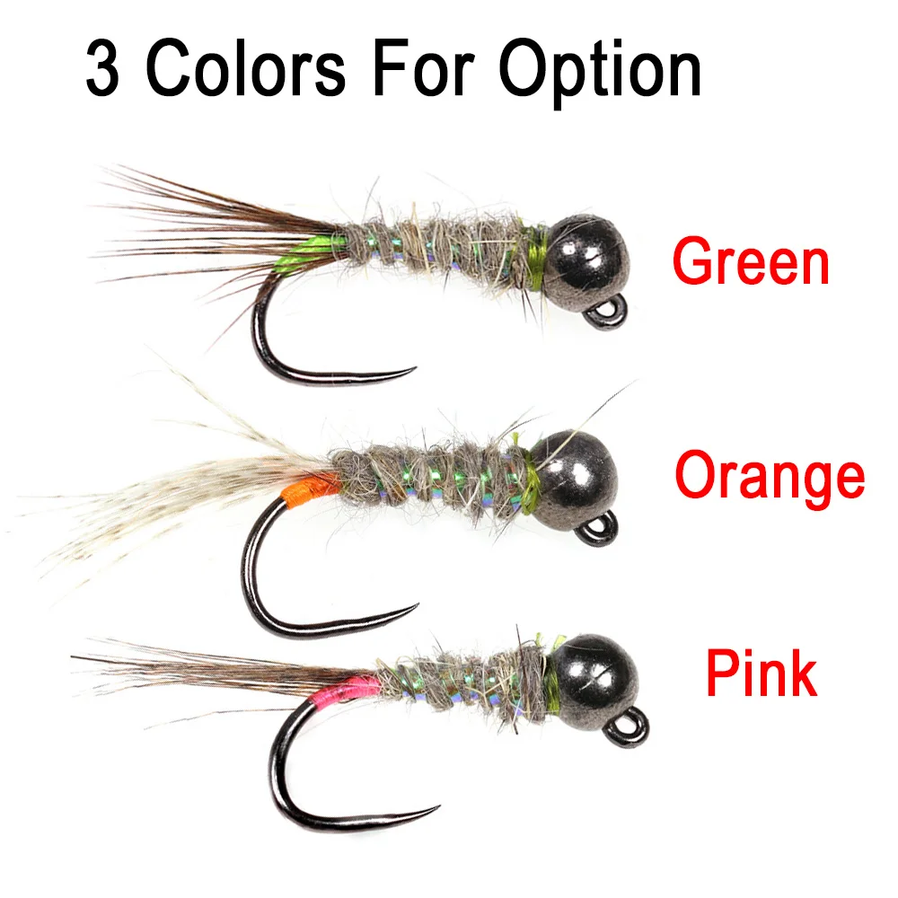 ICERIO 9PCS # 12 # 14 # 16 cabeza de cuentas pesadas Perdigon Jig ninfas mosca anzuelo sin púas fregadero rápido mosca trucha Señuelos de pesca de agua dulce - imagen 4