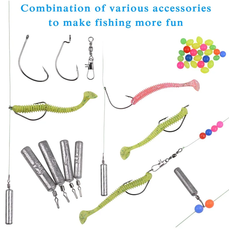 Kit de accesorios para señuelos de pesca, ganchos de pesca de tiro directo, anzuelos Wacky, cebos para gusanos, lubina, trucha, plantilla de pesca, 178 Uds. - imagen 3