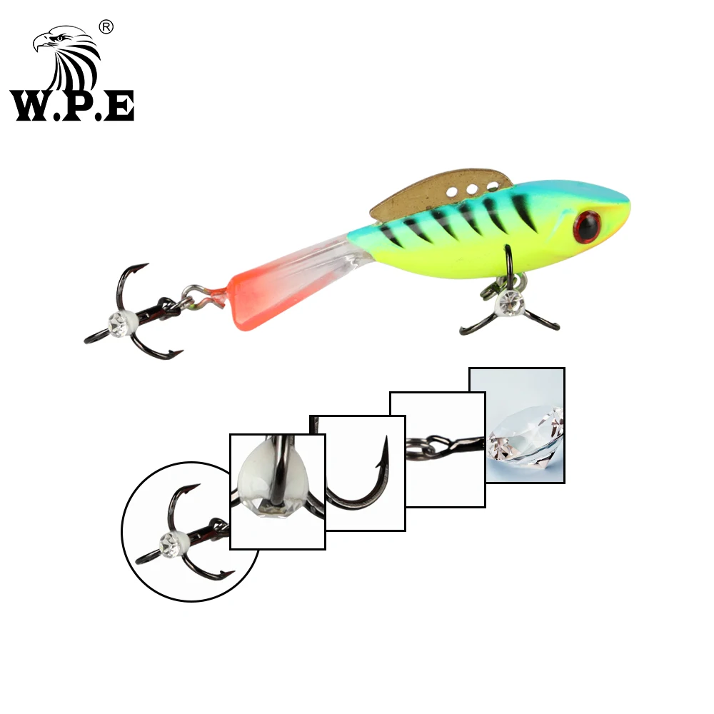 W.P.E-señuelo de Pesca de hielo para invierno, 1 unidad, 46mm/55mm, 7,2g/10g, señuelo duro, equilibrador de 15 colores, aparejos de Pesca Jigging de plomo