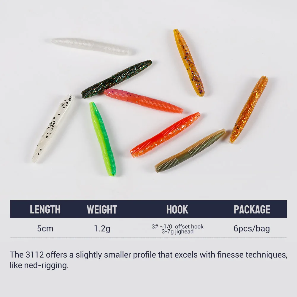 Noeby-señuelo giratorio de silicona para pesca, gusano de palo, 50mm, 1,2g, 6 piezas, aparejo Wobblers - imagen 2