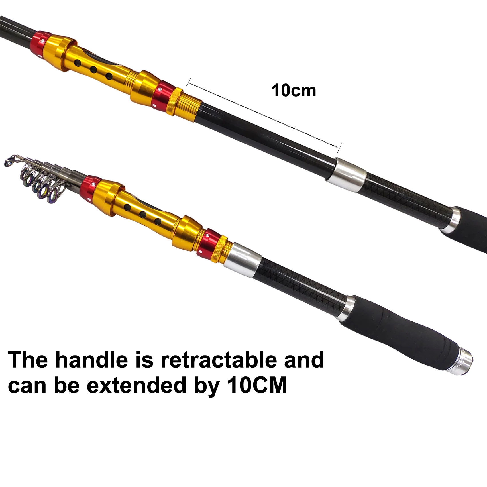 Caña de pescar giratoria de viaje, Kit combinado de carrete telescópico de carbono, 1,8 m, 2,1 m, 2,4 m, 2,7 m, 3,0 m, 3,3 m, 3,6 m - imagen 3