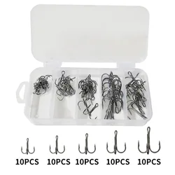 Anzuelo triple de Material de carbono de acero, gancho de pesca sólido, redondo, plegado, afilado, para señuelos, aparejos de pesca, 10-50 unids/lote