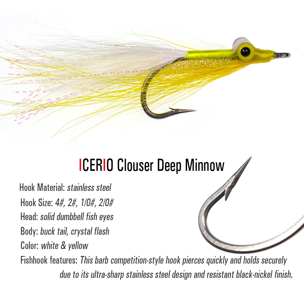 ICERIO-anzuelos de acero inoxidable, serpentinas de pececillos, moscas artificiales, lubina, señuelo de pesca de agua salada, 3 uds. - imagen 3