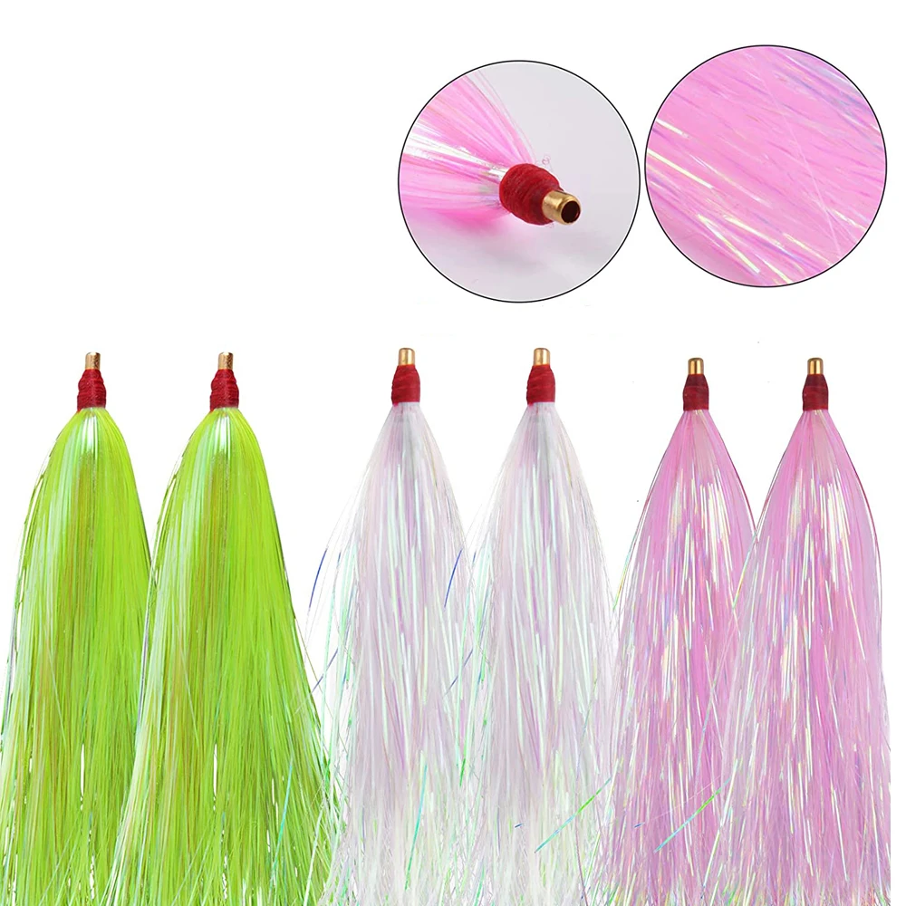 12 Uds. De pesca Mylar Flash Teaser, plantilla Artificial, aparejo de cebo, pesca en agua salada, tapones, puntero, Señuelos de Pesca, aparejos de cebo