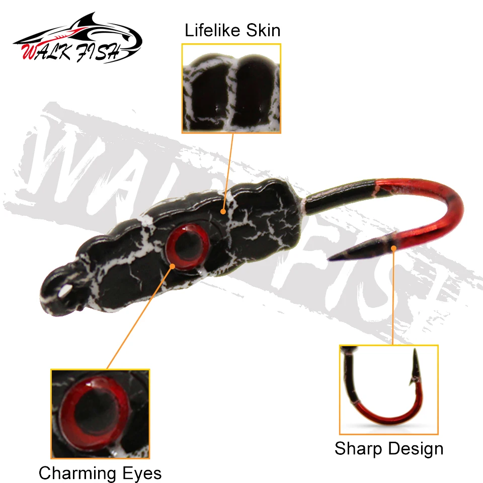 WALK FISH-señuelo de pesca en hielo, cebo metálico de gusano, plantilla de hielo, Mini anzuelo de pesca de plomo de 6 colores, 21mm/1,5g, 6 piezas - imagen 3